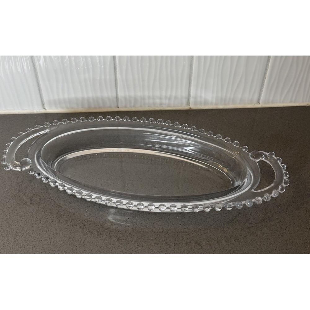 Imperial Candlewick Beaded Glass Double Handle Celery Tray Relish Dish 13.5" EUC